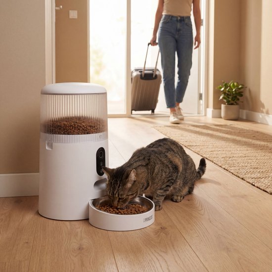 Princess Automatischer Fressnapf – HD-Kamera & Smart – 4 Liter – Katze & Hund – App-Steuerung – Geplante Fütterung – Edelstahlschüssel – Pufferbatterie – Futterautomat – Futterspender – 610045