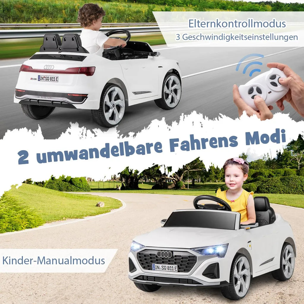 Coast Audi SQ8 Kinderauto Weiß - 12V Elektroauto mit Fernsteuerung, LED und Musik - 98 x 49 x 43 cm