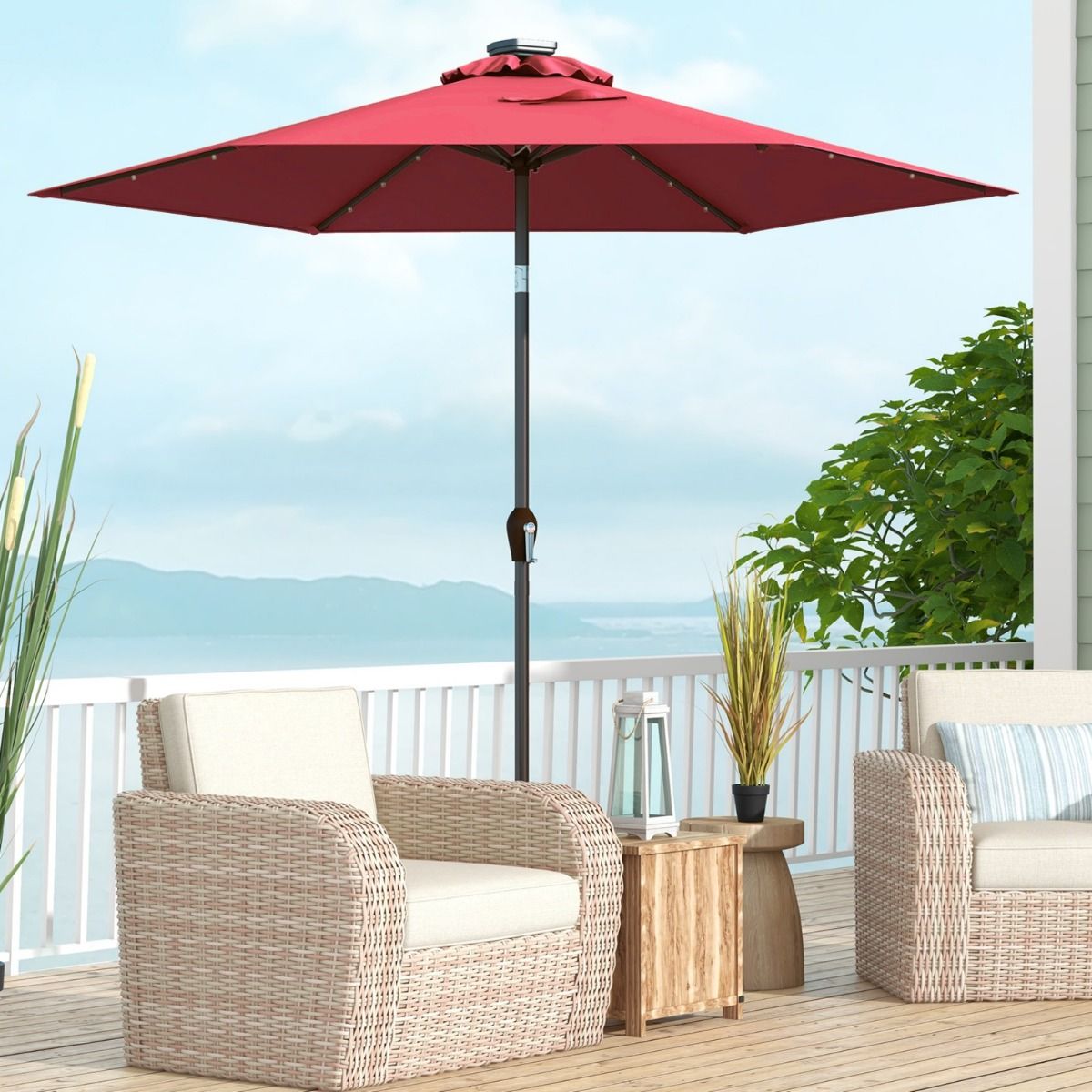 Coast Schwenkbarer Sonnenschirm mit LED-Beleuchtung – Solarbetrieb – 2,7 m Durchmesser – Beige
