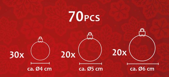 Weihnachtsgeschenke Weihnachtskugeln Set Silber - 70 Stück Plastik Weihnachtskugeln - Inkl. Weihnachtskugeln Aufbewahrungsbox - Ø4/5/6 cm