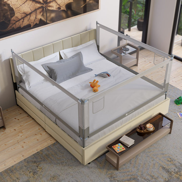 Juskys Bettgitter für Babies - Grau - Höhenverstellbar - 200 x 71-101 cm