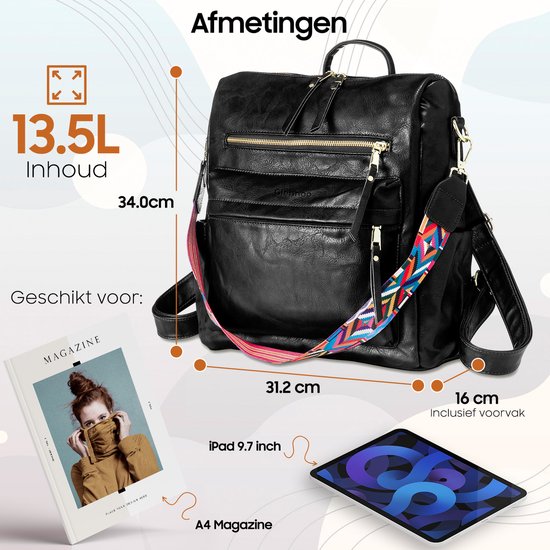 Glennoo Rucksack - Rucksack Damen - Wasserdicht - Klein - Anti-Diebstahl-Fach - Rücken, Schulter, Handtasche in einem - weiches PU-Leder