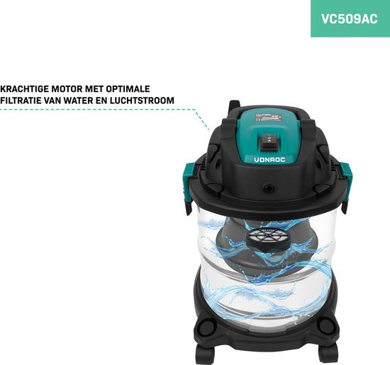 VONROC Teppichreiniger - 1400W - Zum Nass- und Trockensaugen - inkl. Reinigungsmittel - Schwarz