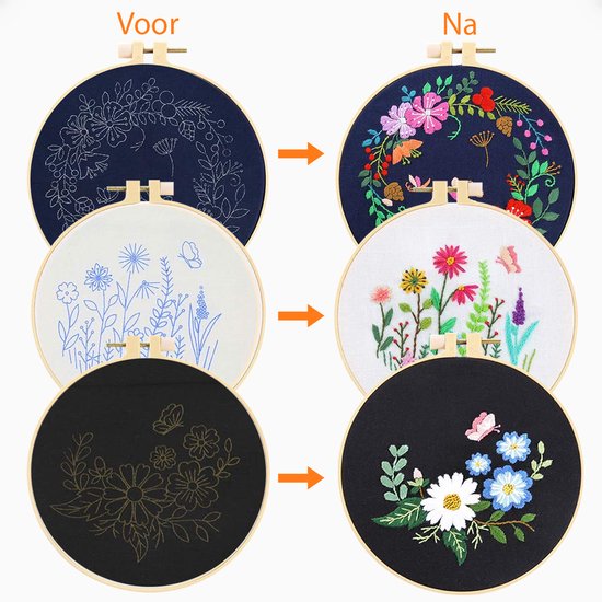 Happy Goods Stickset Blumen und Vögel - Sticksets Erwachsene - Stickset 3er Set - Hobby und Kreatives - Sticken