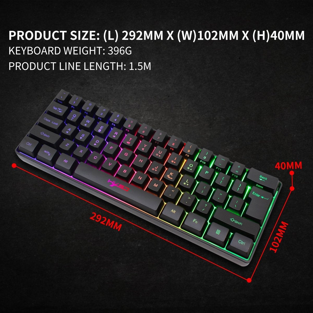 HXSJ L500 RGB Membran Wireless Gaming-Tastatur - Dual-Modus (Bluetooth / 2.4G) - 61Tasten - Qwerty
