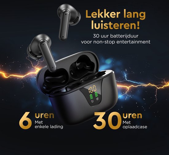 Golden Sound Earphones kabellos - Kabellose Ohrhörer - Bluetooth-Ohrhörer - Aktive Geräuschunterdrückung - Sport-Ohrhörer - LED-Display - Touch-Funktion - Geeignet für jedes Smartphone & Laptop