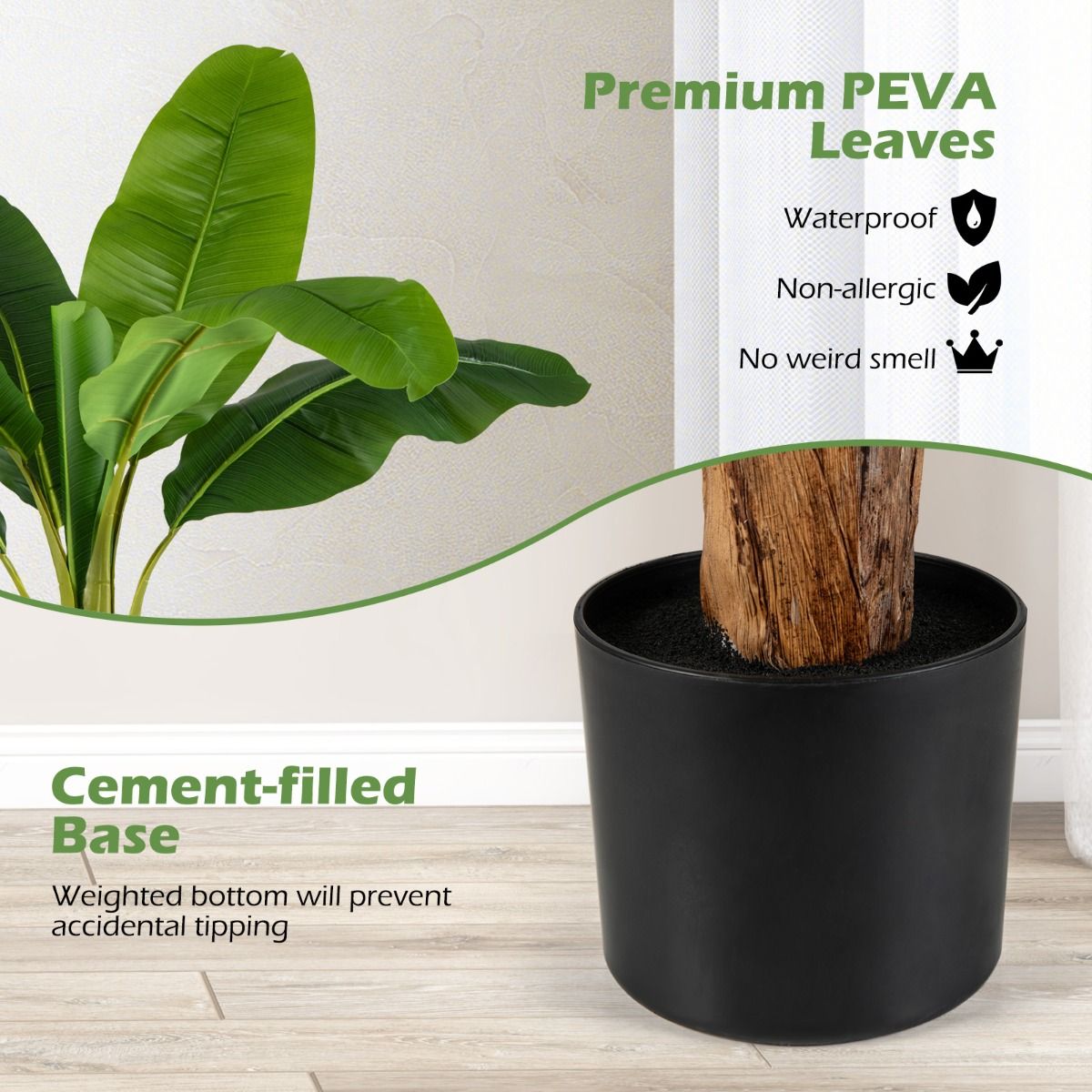 Coast Kunstpflanzen-Set – Tropische Palme und Paradiesvogelblume – 2 Stück – 107 cm – Grün