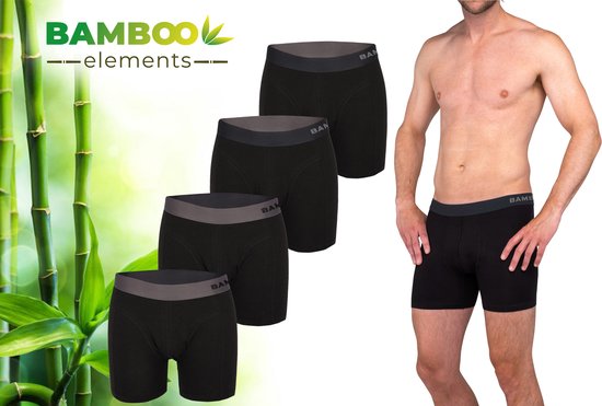 Bamboo Elements – Boxershorts für Herren – Bambus – 4er-Pack – Schwarz – Herrenunterwäsche – Boxershorts für Herren – Boxershorts aus Bambus für Männer