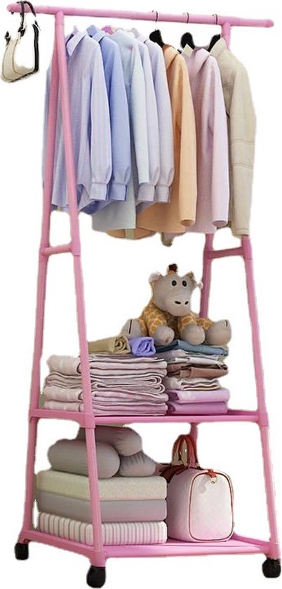 Ceruzo Kleiderständer mit Vliesböden - Metall - Mobil - Rosa - 2 Rollen - 85x42x160 cm- Rosa