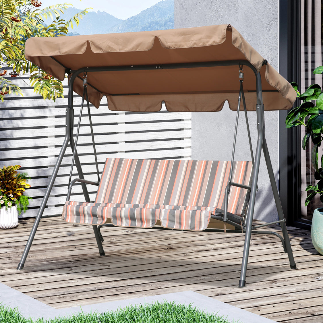 Angel Living 3-Sitzer-Gartenschaukel – mit verstellbarem Sonnendach – Khaki – 169 x 110 x 151 cm
