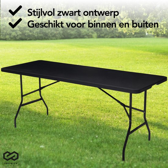 Infinity Goods Zusammenklappbarer Tisch - Klapptisch - 180 x 70 x 74 cm - Campingtisch - Gartentisch - Tragbar - Schwarz