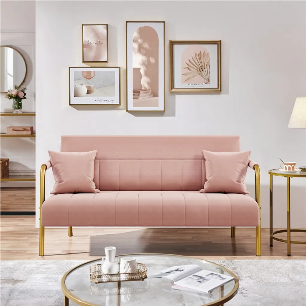 Yaheetech 2-Sitzer-Sofa mit Armlehnen und 2 Lendenkissen – Rosa – 143,5 x 71,5 x 75,5 cm