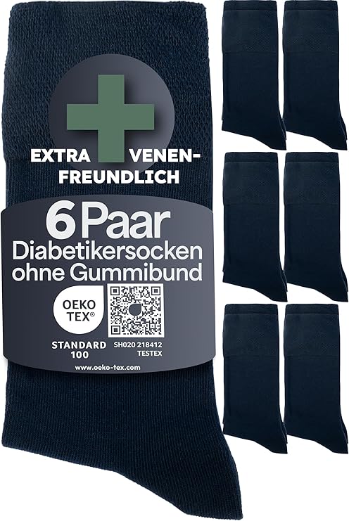 Herowerk Komfortsocken für Damen und Herren 6 Paar - Extra breite Gesundheitssocken aus 97% Baumwolle - Ohne Gummibund - Maximaler Komfort Socken - Größe 47-50