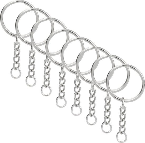 Schlüsselringe mit Kette - 50 Edelstahl-Schlüsselring-Split-Ringe - Schlüsselanhänger-Split-Ringe-Set - 25 mm - 50 Stück