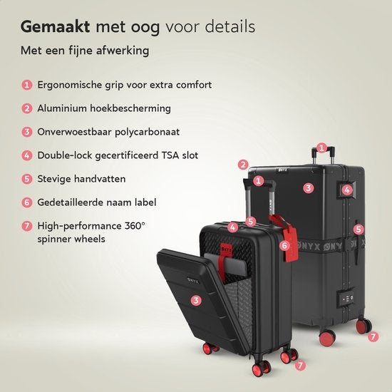 ONYX® - 2-teiliges Kofferset - Handgepäck mit Fronttasche und Check-in-Koffer - 35L/100 L - TSA-Schloss - Leichtgewicht-Trolley - Aluminiumverschluss - Schwarz