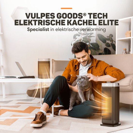 Vulpes Goods® Tech - Elektroherd - Heizlüfter - Keramischer Herd - 4 Stufen - 2000W - Timer, Fernbedienung & Thermostat - Heizung - Elektroheizung für Innenräume - Schwarz