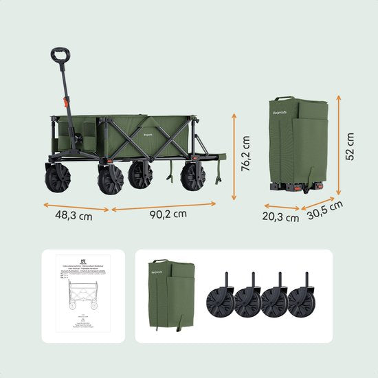 LifeGoods Wagon - Faltbarer Wagen - 130KG - 200L - faltbar - mit Schutzhülle - Grün