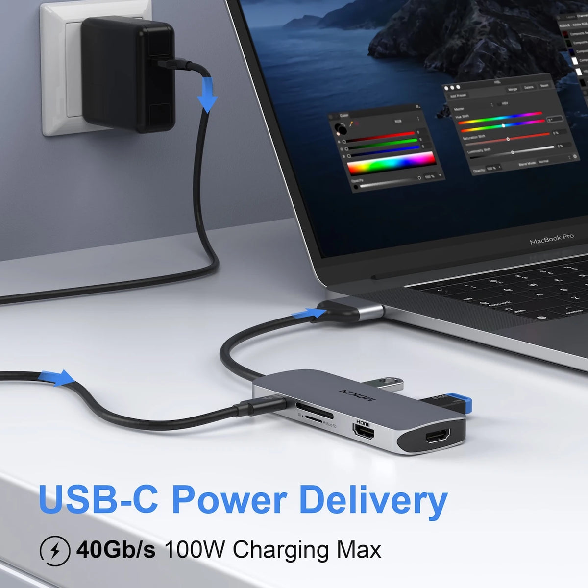 MOKiN 8-in-2-USB-C-Dockingstation für zwei Monitore – 2x HDMI 4K – 3x USB 3.0 – SD/TF – 100 W PD