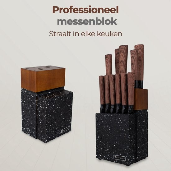 DymundÂ® Messerset mit Block - Kochmesserset inkl. Messerblock - (13-teilig) - Schwarz - Edelstahl