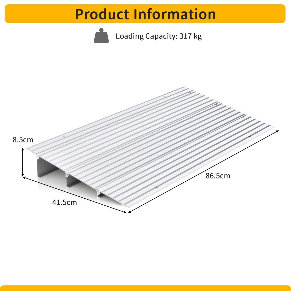 Schwellenrampe 8,5 cm Höhenverstellbarer, stabiler Aluminiumrahmen Rutschfeste Oberfläche 317 kg Tragkraft