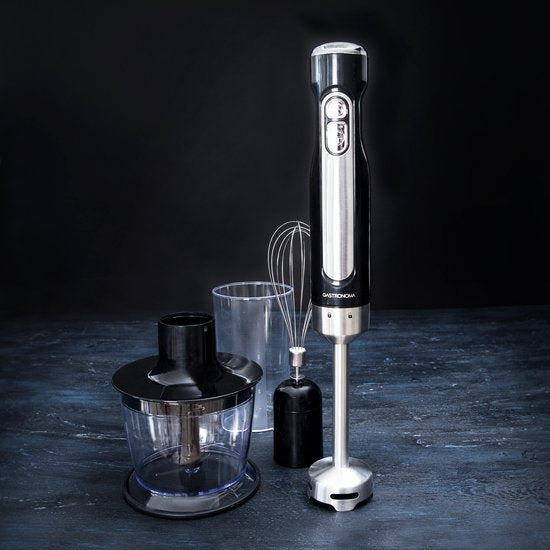 Gastronoma Stabmixer-Set – Kabellos und wiederaufladbar – 100 W – Zerkleinerer, Schneebesen und Messbecher – 18210002 – Schwarz, Edelstahl