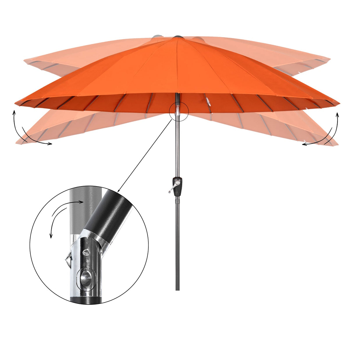 Angel Living Sonnenschirm – 250 cm – UV50+ – Neigbar – Mit Kurbel und Schutzhülle – Terrakotta
