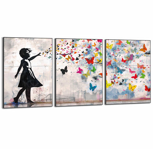 Gerahmtes Poster Balloon Girl Bright - Schwarz - 3-teilig - 70x50 cm