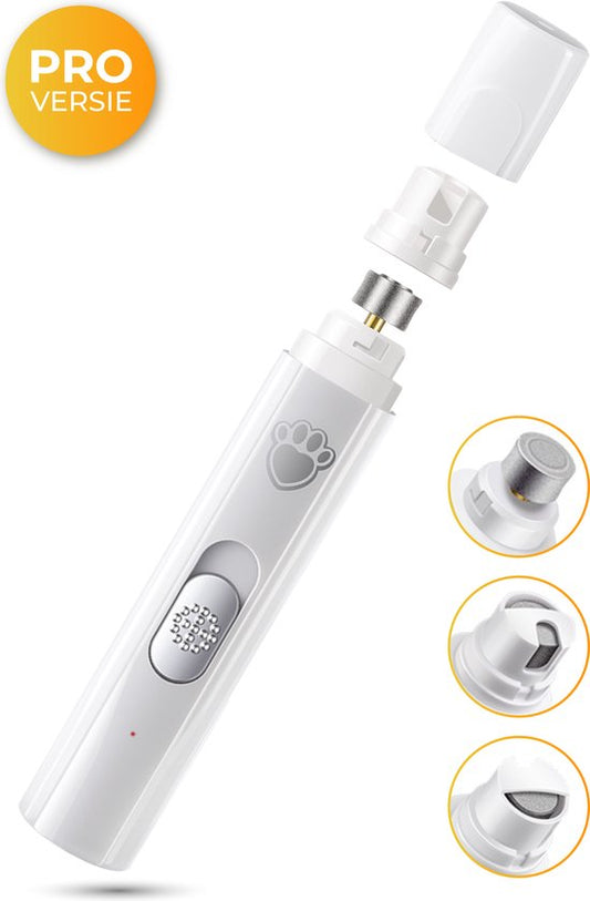 Nuvance - Elektrische Nagelfeile - für Hunde, Katzen und Tiere - Usb wiederaufladbar - Diamantfeilenkopf - kabellos - weiß