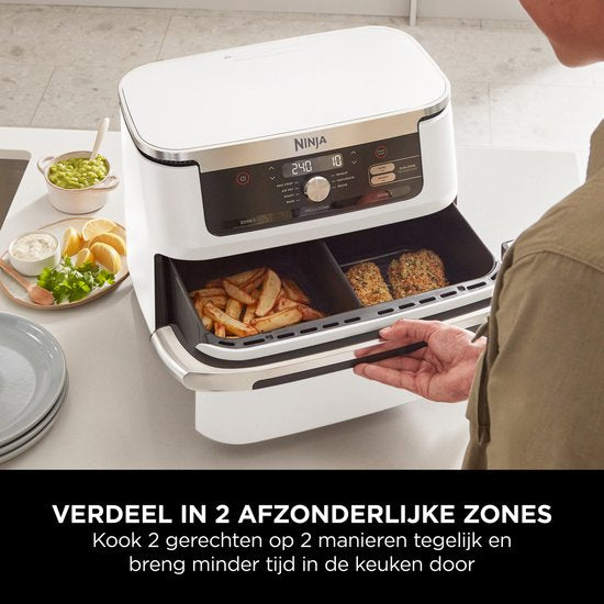 Ninja Foodi FlexDrawer Mega Doppel-Heißluftfritteuse XXL – 10,4 Liter – Zwei Garfächer oder eine MegaZone – Heißluftfritteuse – Weiß – AF500EUWH
