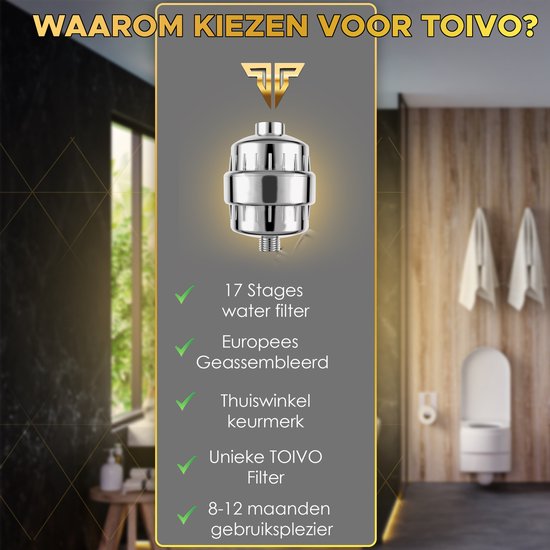 Toivo Duschfilter - 17 Stufen - Silber - Wasserfilter für Duschkopf - Duschfilter - Wasserhahnfilter