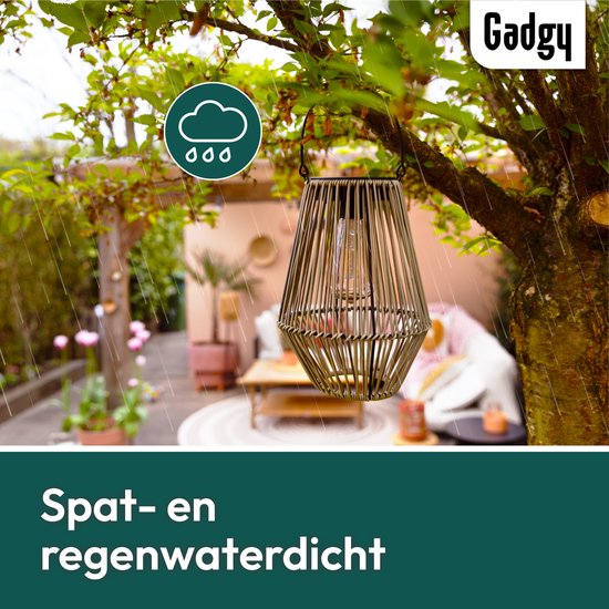 Gadgy Solar-Gartenleuchte Rattan Beige - Solar-Gartenleuchte - Solar-Tischleuchte mit USB-Anschluss - Außenleuchte Gartenstatue - Gartenlaterne mit Tag/Nacht-Sensor - Beleuchtung für draußen - Laterne Garten