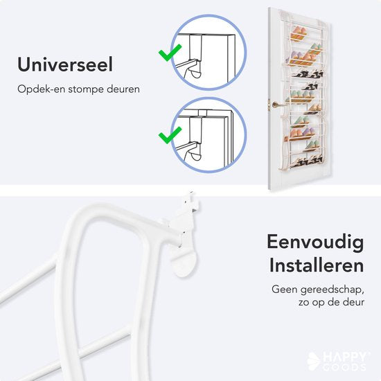 Happy Goods - XXL Schuhregal - 40 Paar Schuhe - Aufbewahrungsregal - Stumpfe und blickdichte Tür - Schuhschrank - Hängendes Schuhregal - Metall - Hängende Aufbewahrung - Schuhaufbewahrungssystem - Schuhschrank - Weiß - Kunststoff - 12 Lagen - Trainer - Or