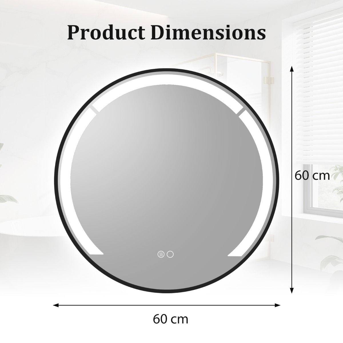 Coast Runder Badezimmerspiegel – dimmbare LED-Beleuchtung – Antibeschlagfunktion – schwarz – 60 cm