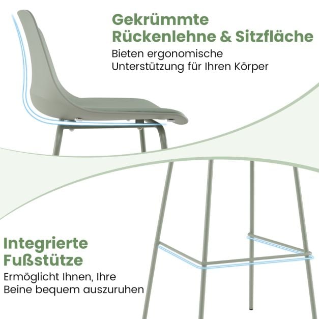 Coast Barhocker 4er Set - Kunstleder mit Rückenlehne 48 x 46 x 103 cm - Grün