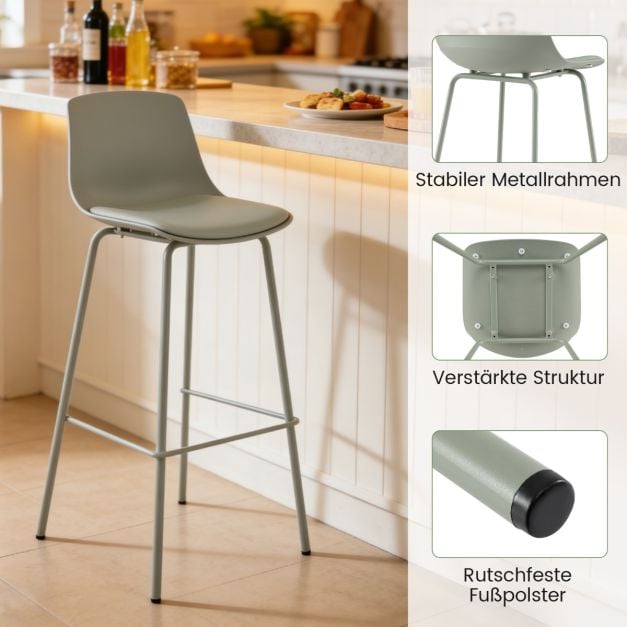 Coast Barhocker 4er Set - Kunstleder mit Rückenlehne 48 x 46 x 103 cm - Grün
