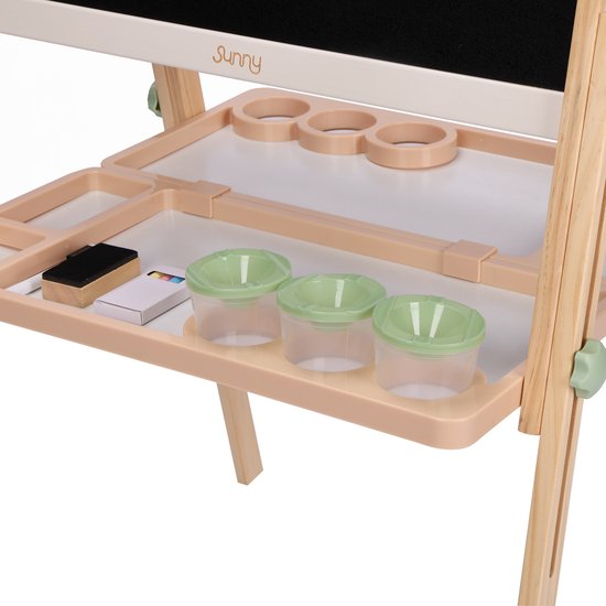 Sunny Luna Aktivitäts-Zeichentisch – Verstellbarer Kinder-Zeichentisch aus Holz – Spiel-Zeichentisch mit Whiteboard und Kreidetafel – Magnettafel – Inklusive Papierrolle, Bechern und Zubehör – Lernspielzeug