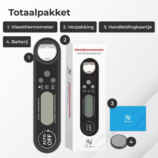 Nuvance Fleischthermometer - BBQ Zubehör - Digitales Thermometer - Kochen - für Küche, Ofen, Kern, Lebensmittel & Zucker