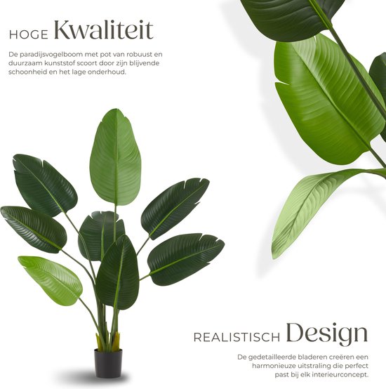 tectake® Künstlicher Paradiesvogelbaum Tropic - Strelitzia - Naturgetreue Kunstpflanze mit detaillierten Blättern und stabilem Blumentopf - Pflegeleicht und vielseitig einsetzbar - Höhe: 120 cm