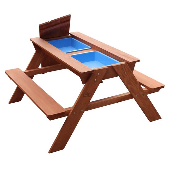 Sunny Dave Zand & Water Picknicktisch in Braun für Kinder – Multifunktionaler Picknicktisch mit 2 herausnehmbaren Kunststoffbehältern – FSC-zertifiziertes Holz