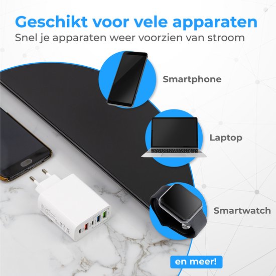 Nuvance - USB-Adapter - 5 Ports - USB-Stecker - USB-Ladegerät - Geeignet für jedes USB-Kabel - Weiß