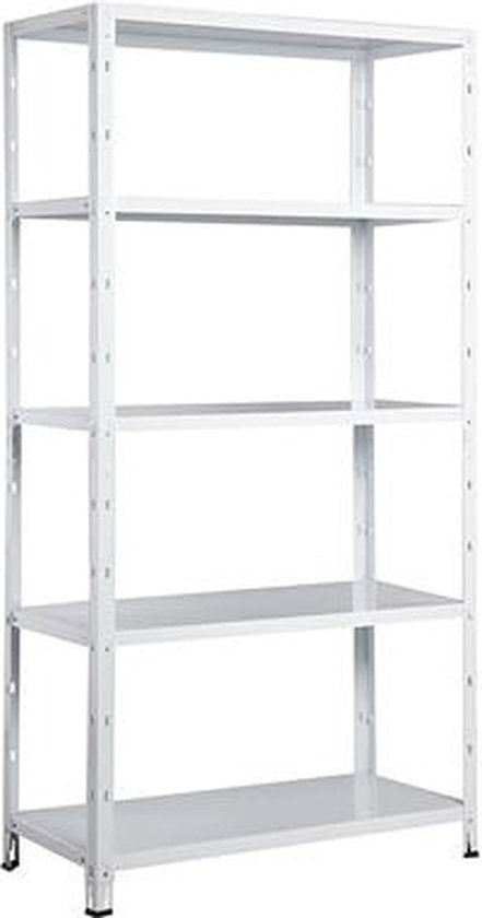 Lagerregal - 300 kg Kapazität - 170 cm hoch - 73 cm breit - 5 verstellbare Fachböden - Metall - Weiß