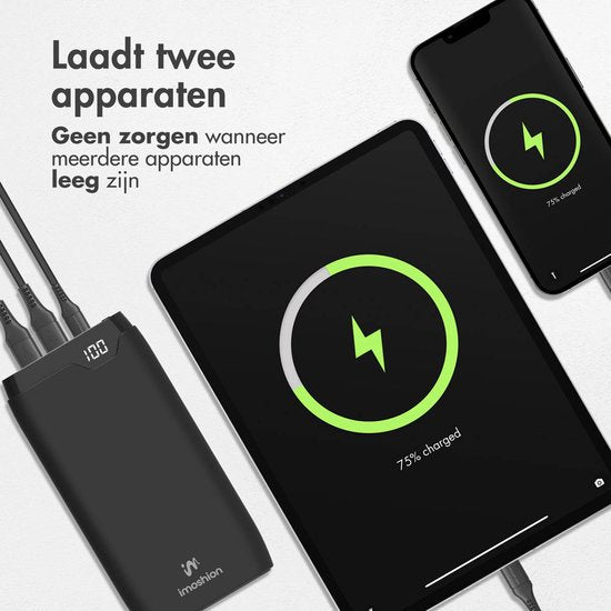 imoshion® Powerbank 10000 mAh - Schnellladegerät 18W - Power Delivery - USB C & USB A - Geeignet für Apple iPhone und Samsung, u.a. - Schwarz