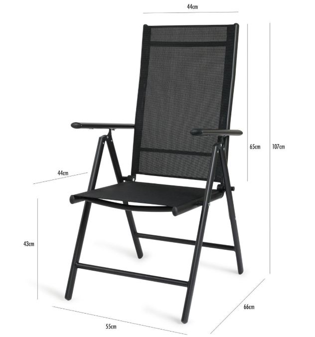 Lifa Garden 2er-Set Aluminium-Gartenstühle - Verstellbar - max 120 kg - 69 x 56 x 106 cm - Schwarz