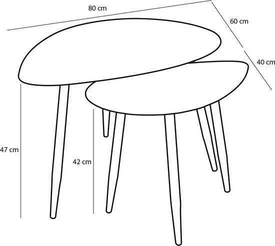 Mica Decorations Beistelltisch - 2er-Set - L80 x B60 x H47 cm - Metall - Schwarz