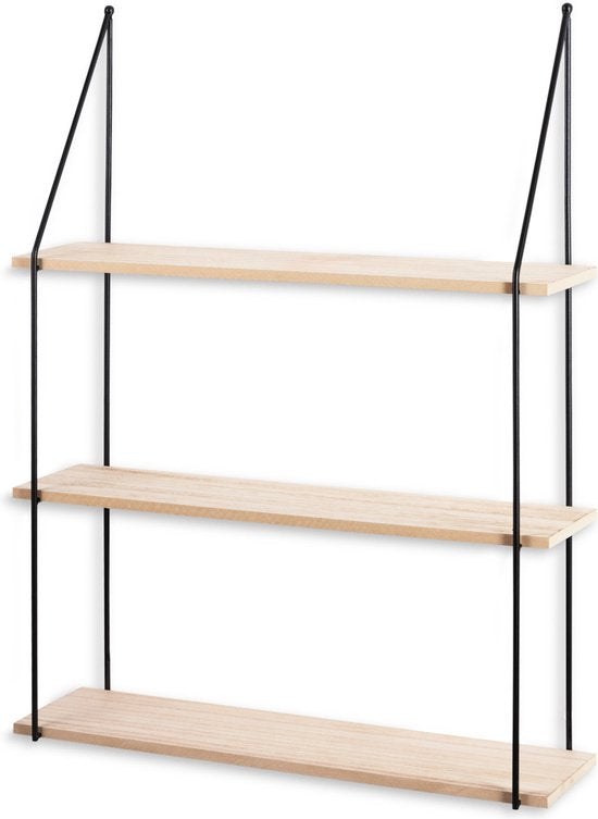 LIFA LIVING Wandregal - Industriell - Rechteckig - Eisen und MDF-Holz - 3 Holzböden