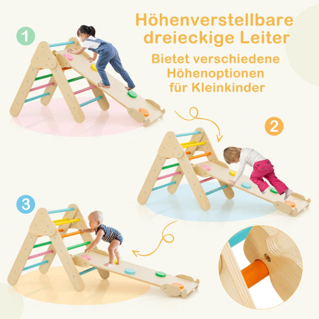 Coast 4-in-1 Holz-Kletterregal-Set - Kletterdreieck, Kletterbogen, Doppelseitige Rutsche/Kletterrampe, 50 kg belastbar - Verschiedene Abmessungen - Buchenholz - Farbenfroh
