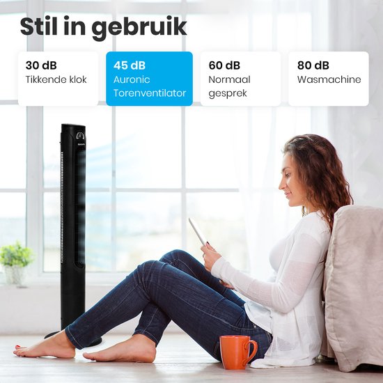 Auronic Tower Fan - Standventilator mit Fernbedienung - Bodenventilator - Timer - Säulenventilator - Ventilator - 55W - 45dB - 118cm - Schwarz