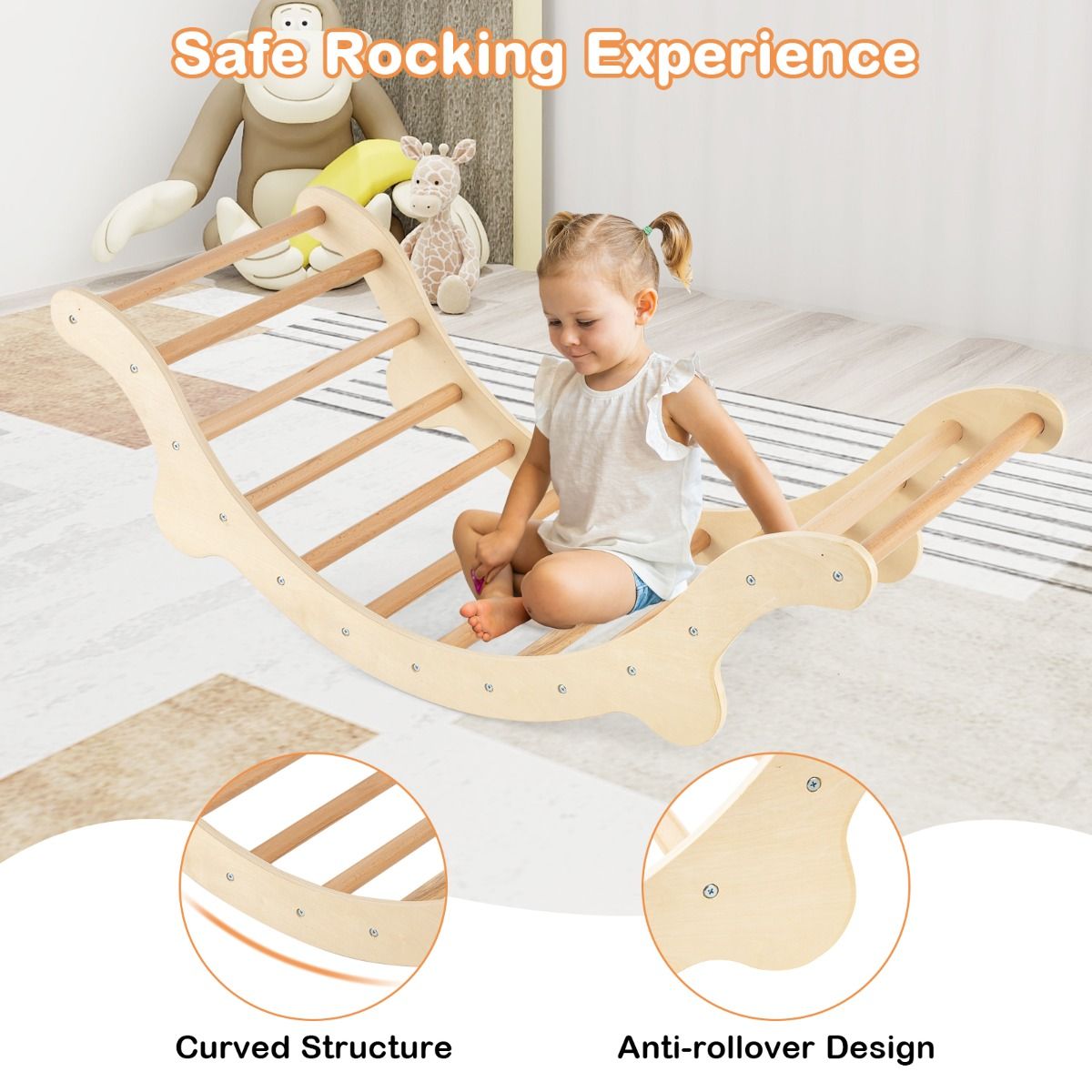 Coast 3-in-1-Kletterleiterset aus Holz mit Bogen, Rutsche und Matte - 116 x 50 x 39 cm - Natur