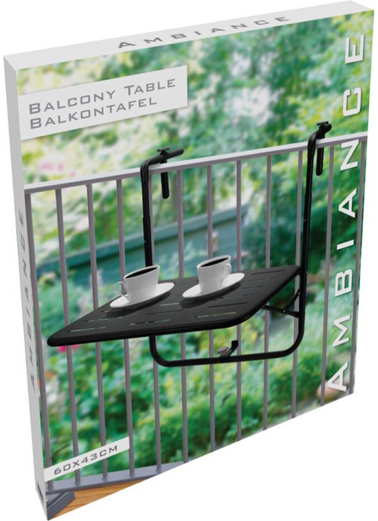 Pro Garden Balkontisch - Metall - mattschwarz - 60 x 43 cm - klappbar - höhenverstellbar