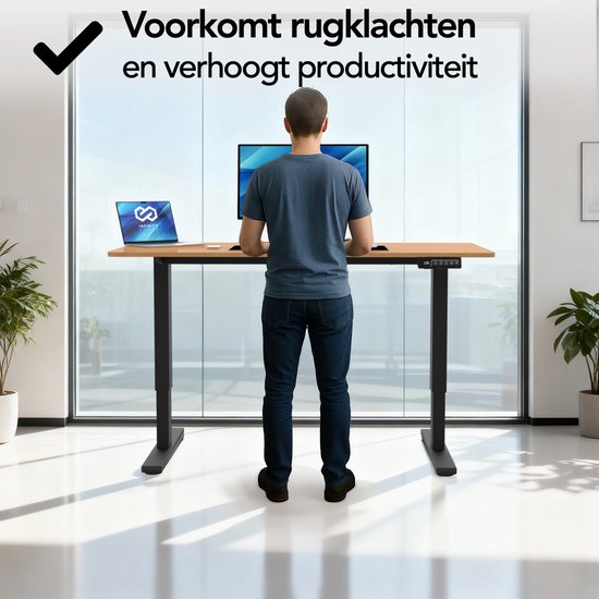 Infinity Goods Sitz-Steh-Schreibtisch, elektrisch verstellbar – 140 x 60 cm – Speicherfunktion – Holzoptik